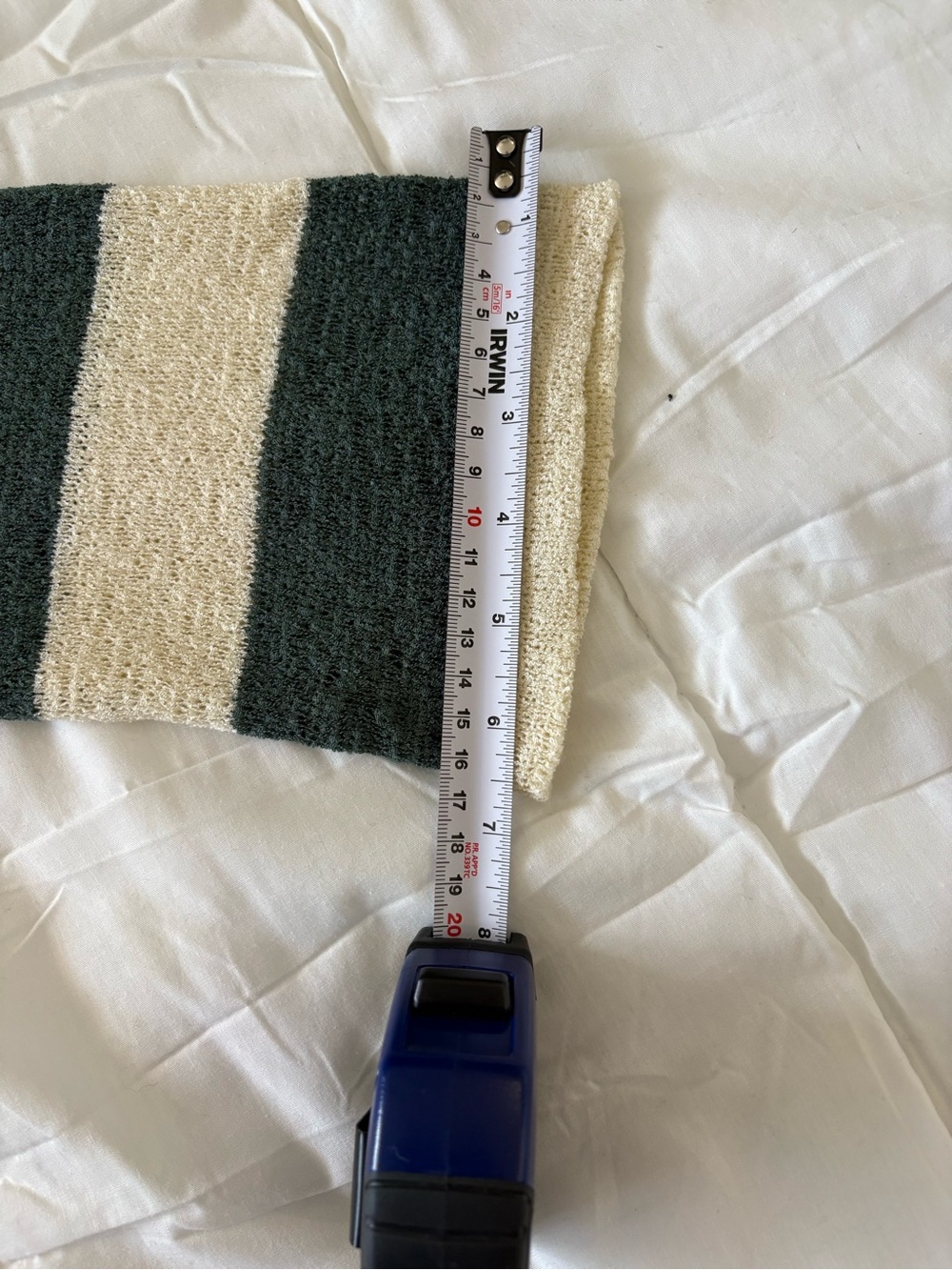 Striped V-Neck Men's Sweater in Cream and Dark Green - Picture 8 of 14